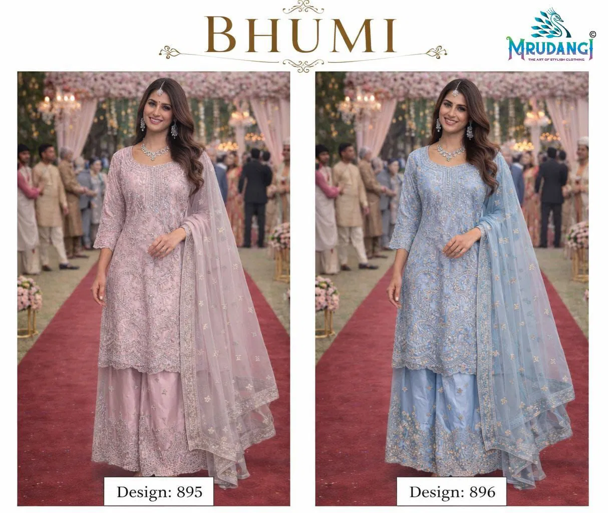 Mrudangi Bhumi Premium Net With Jardoshi Embroidered Kurti Plazzo And Dupatta