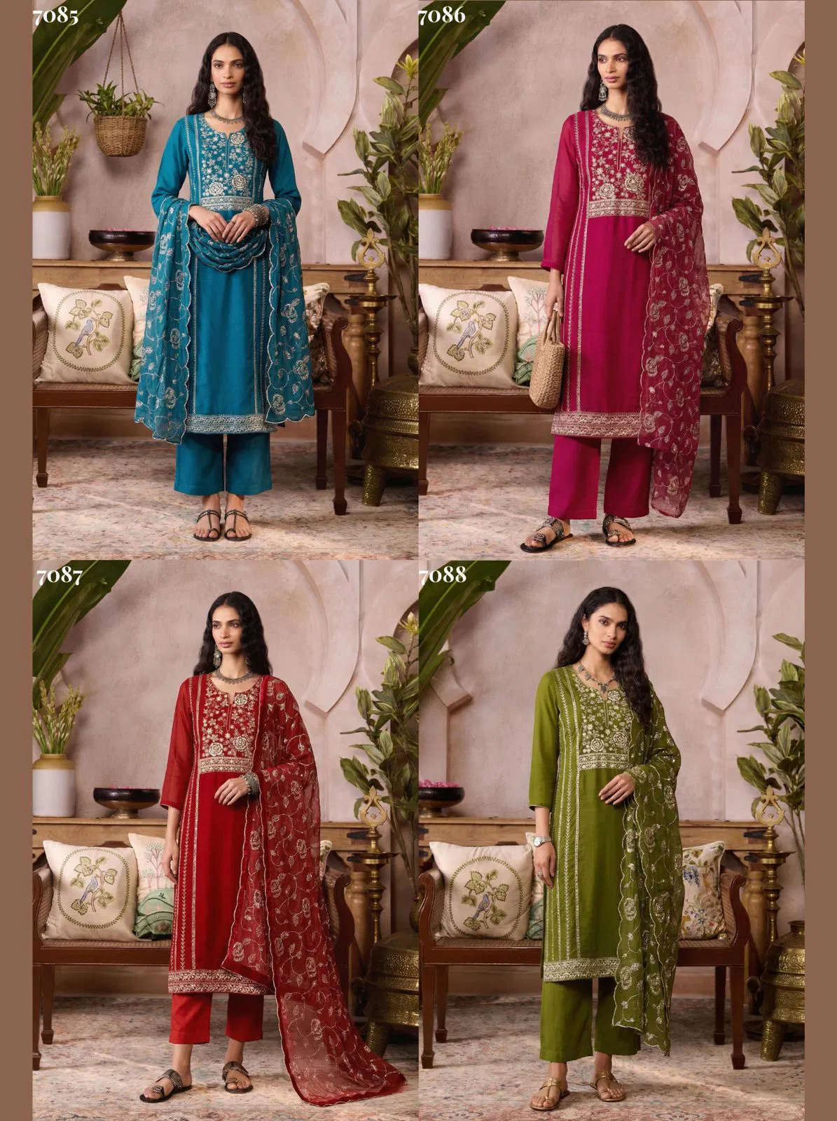 Alizeh 7085 To 7088 Organza Embroidered Salwar Kameez With Dupatta