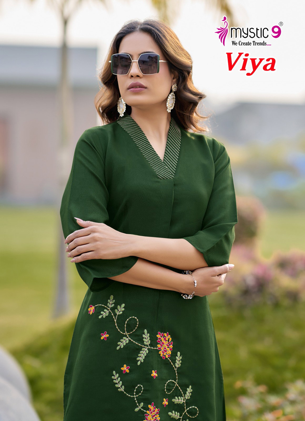 Mystic 9 Viya Vol 1 Shiny Silk Embroidery Top With Bottom