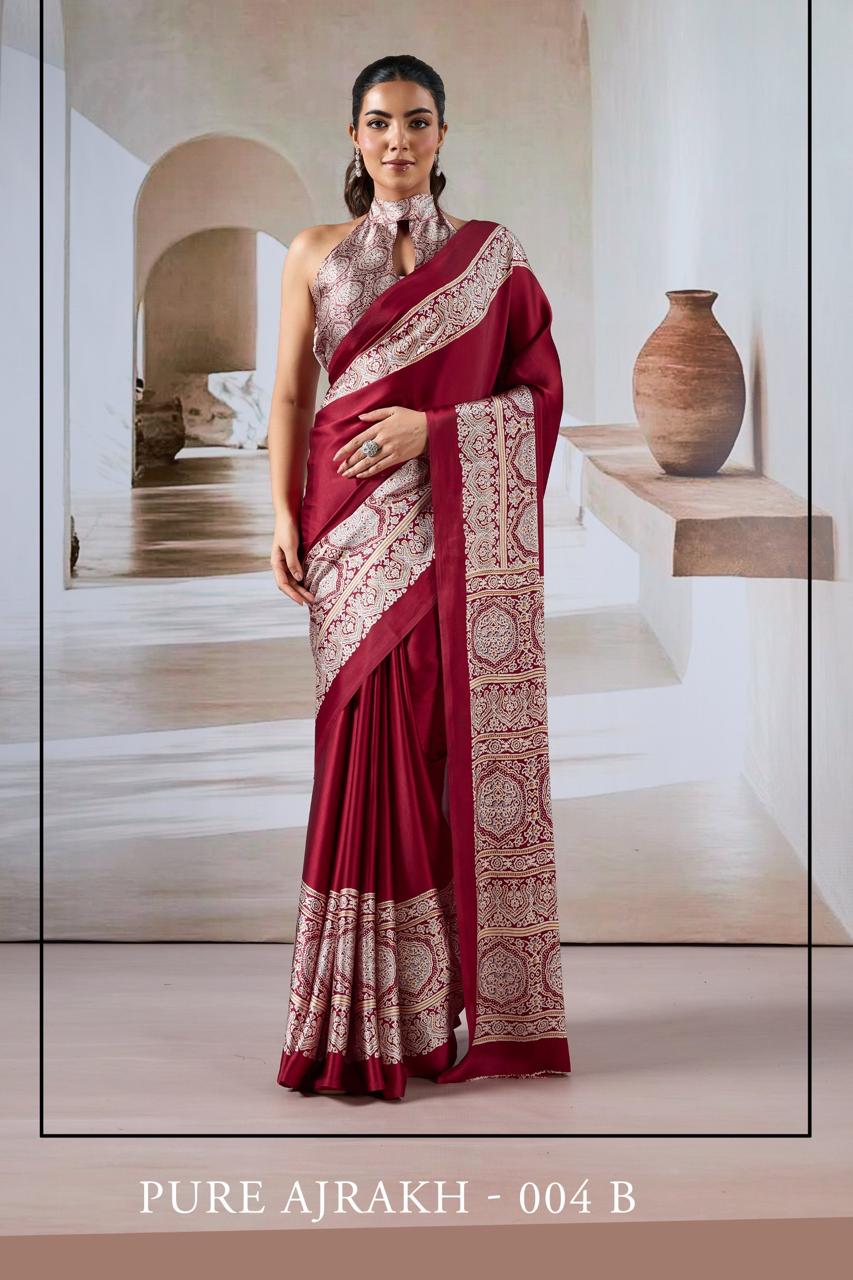 Gf Pure Ajrakh 004 Modal Satin Ajrakh Printed Saree