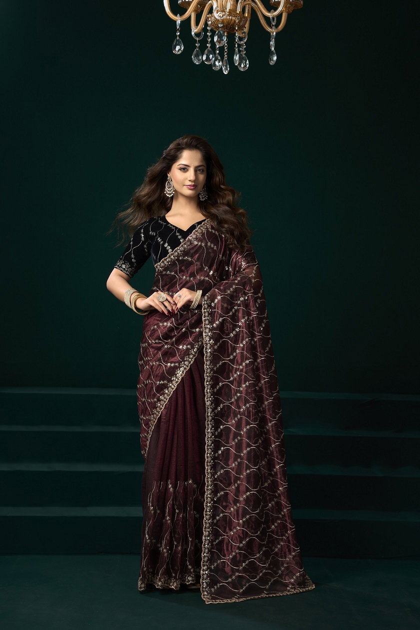 Meera 330 Party Wear Sequence Embroidery Worked Net Saree with Un Stitched Blouse