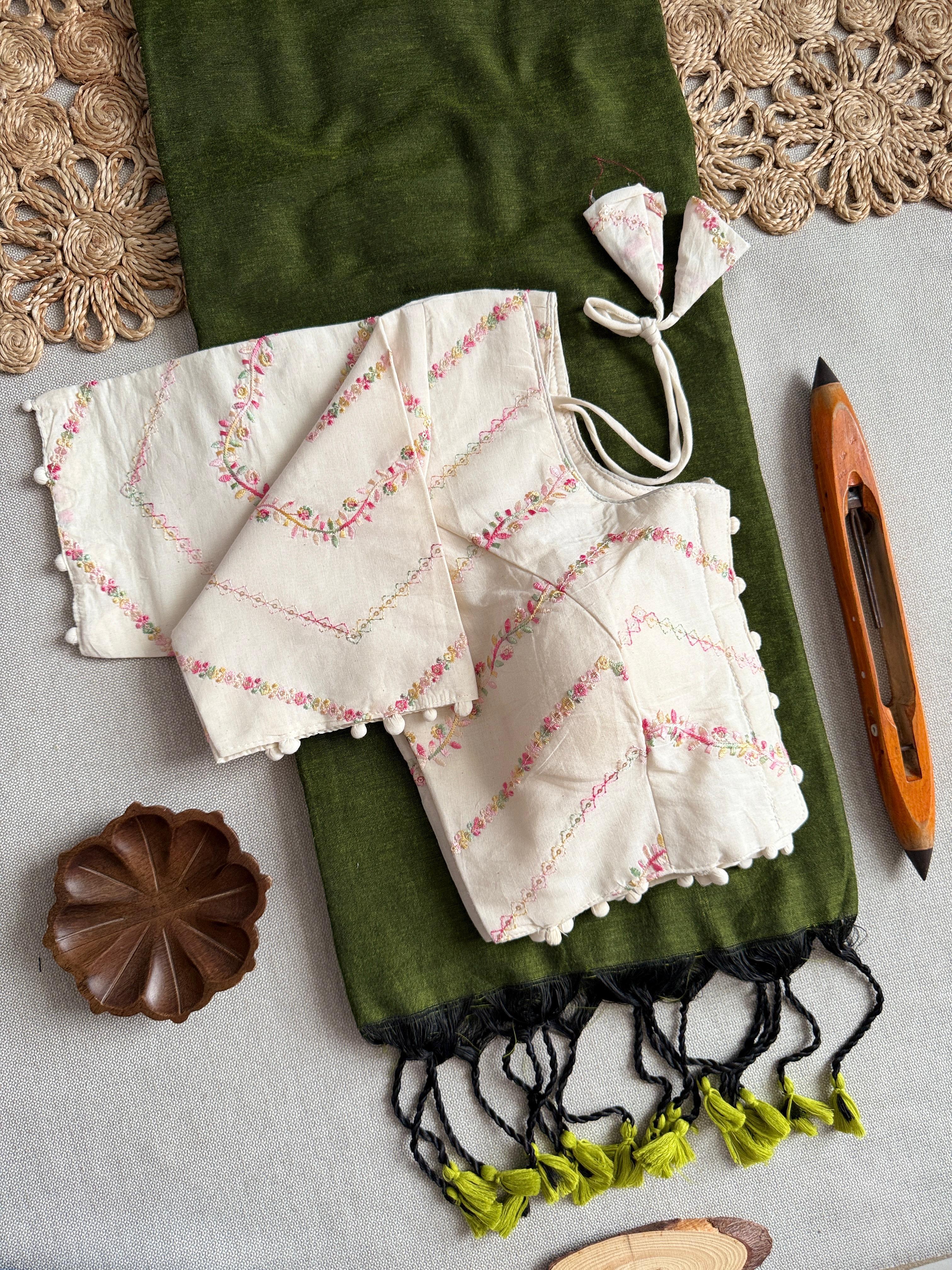 Lekha CF 248 Khadi Cotton Plain Saree With Readymade Embroidery Blouse