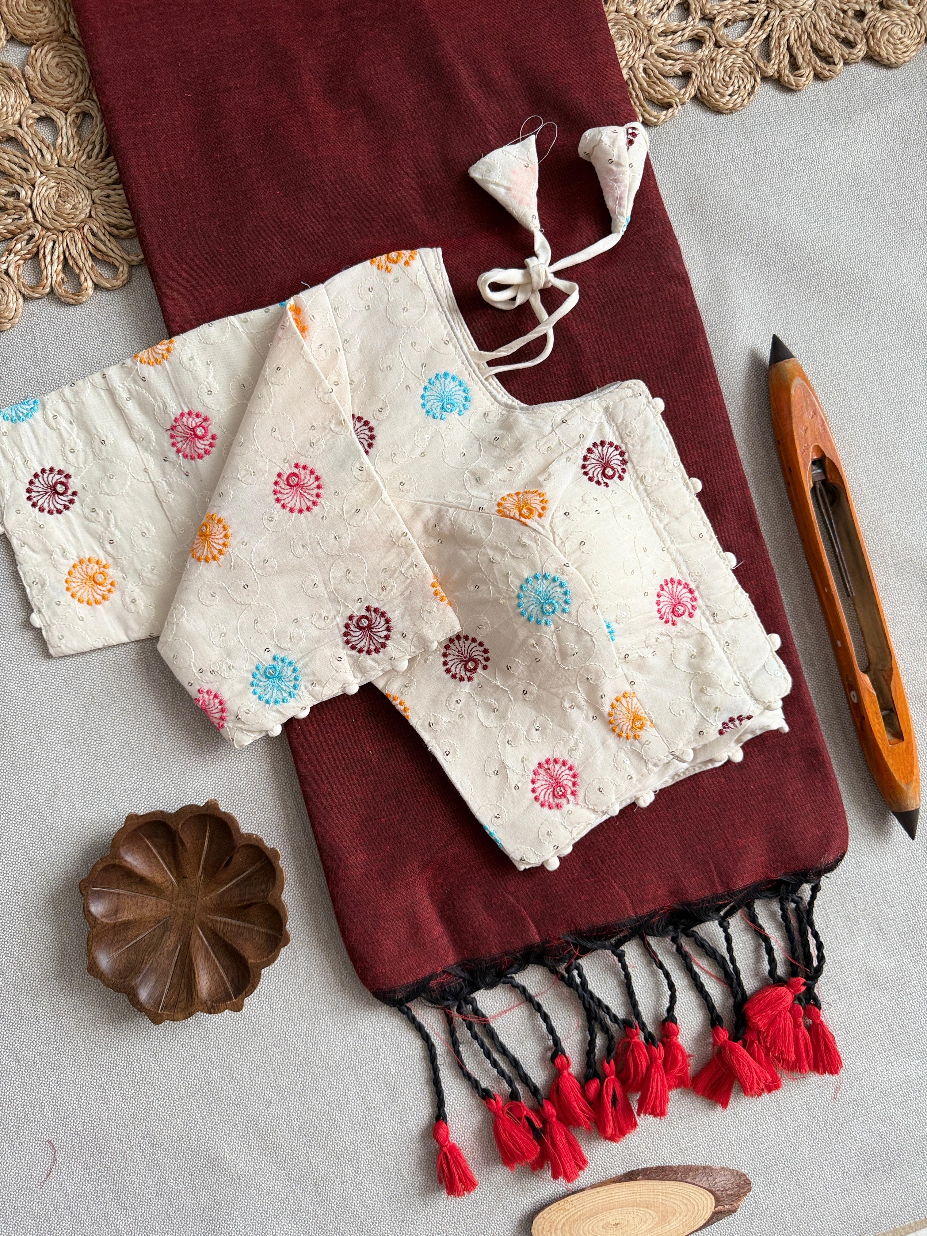Lekha CF 248 Khadi Cotton Plain Saree With Readymade Embroidery Blouse