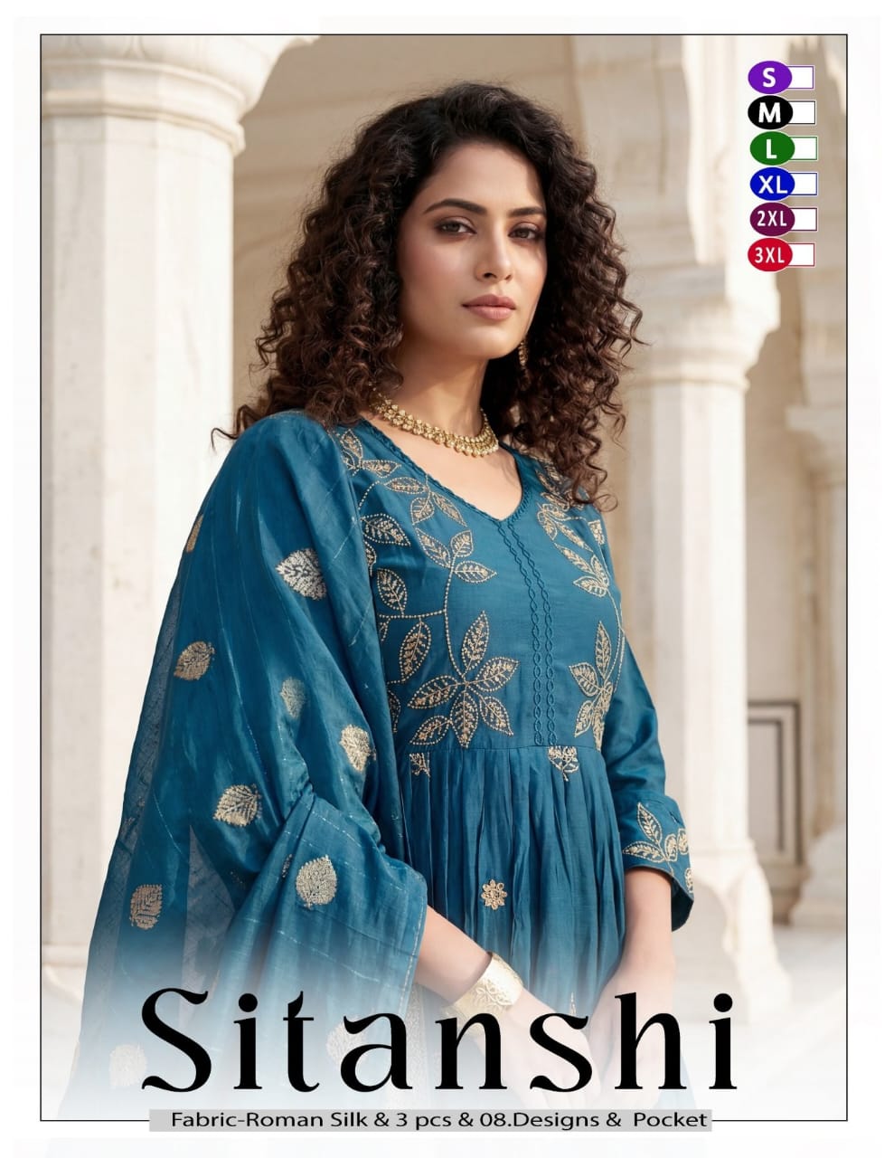 Dnp Sitanshi Roman Silk Kurti Pent With Dupatta Set