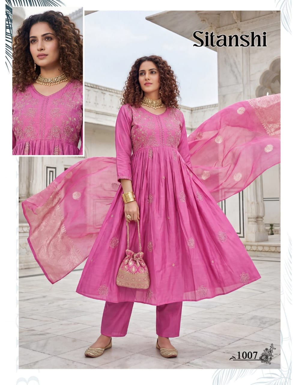 Dnp Sitanshi Roman Silk Kurti Pent With Dupatta Set