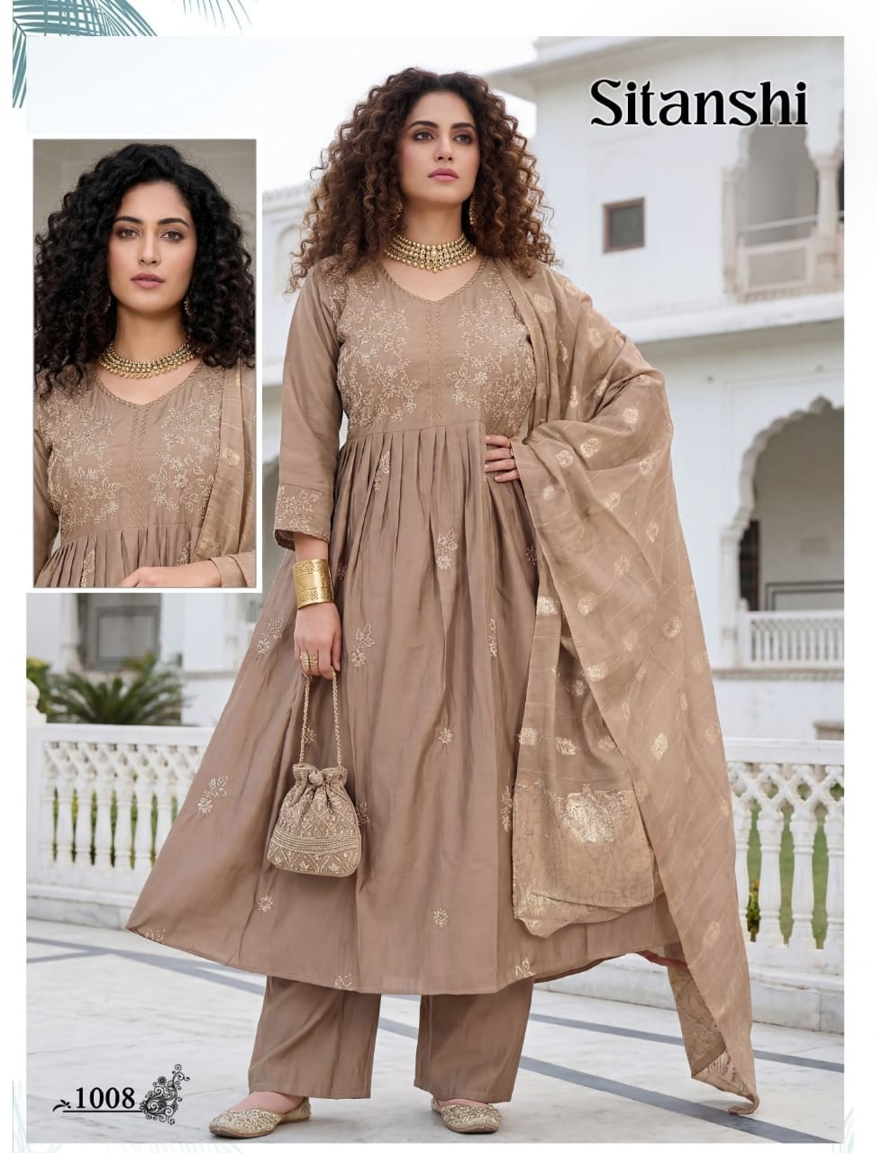 Dnp Sitanshi Roman Silk Kurti Pent With Dupatta Set