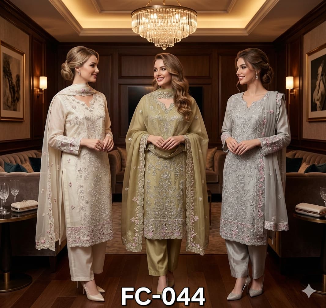 FM FC 044 Organza Top With Bottom Dupatta