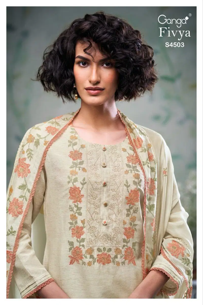 Ganga Fivya S 4503 Bemberg Silk With Emboridered Salwar Kameez