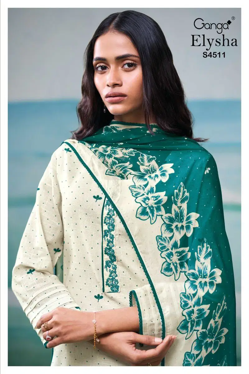 Ganga Elysha S 4511 Cotton Linen Handworked Dress Material