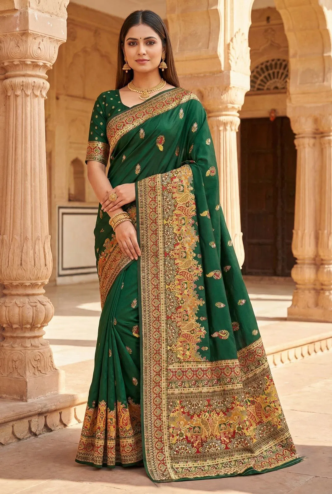 Mb 47 Pashmina Silk Floral Motifs Festival Saree Collection
