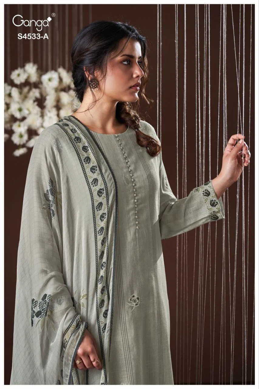 Ganga Hysra S 4533 Cotton Linen With Hand Embroidered Salwar Kameez