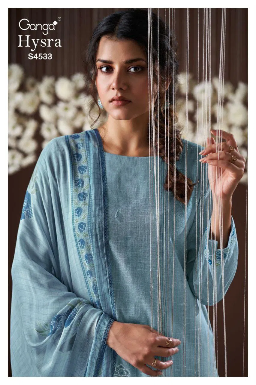 Ganga Hysra S 4533 Cotton Linen With Hand Embroidered Salwar Kameez