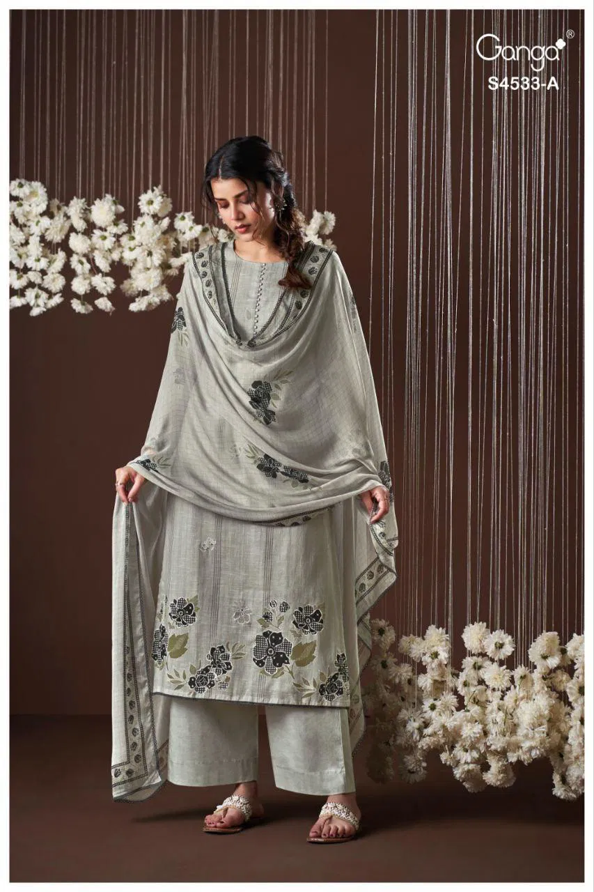 Ganga Hysra S 4533 Cotton Linen With Hand Embroidered Salwar Kameez