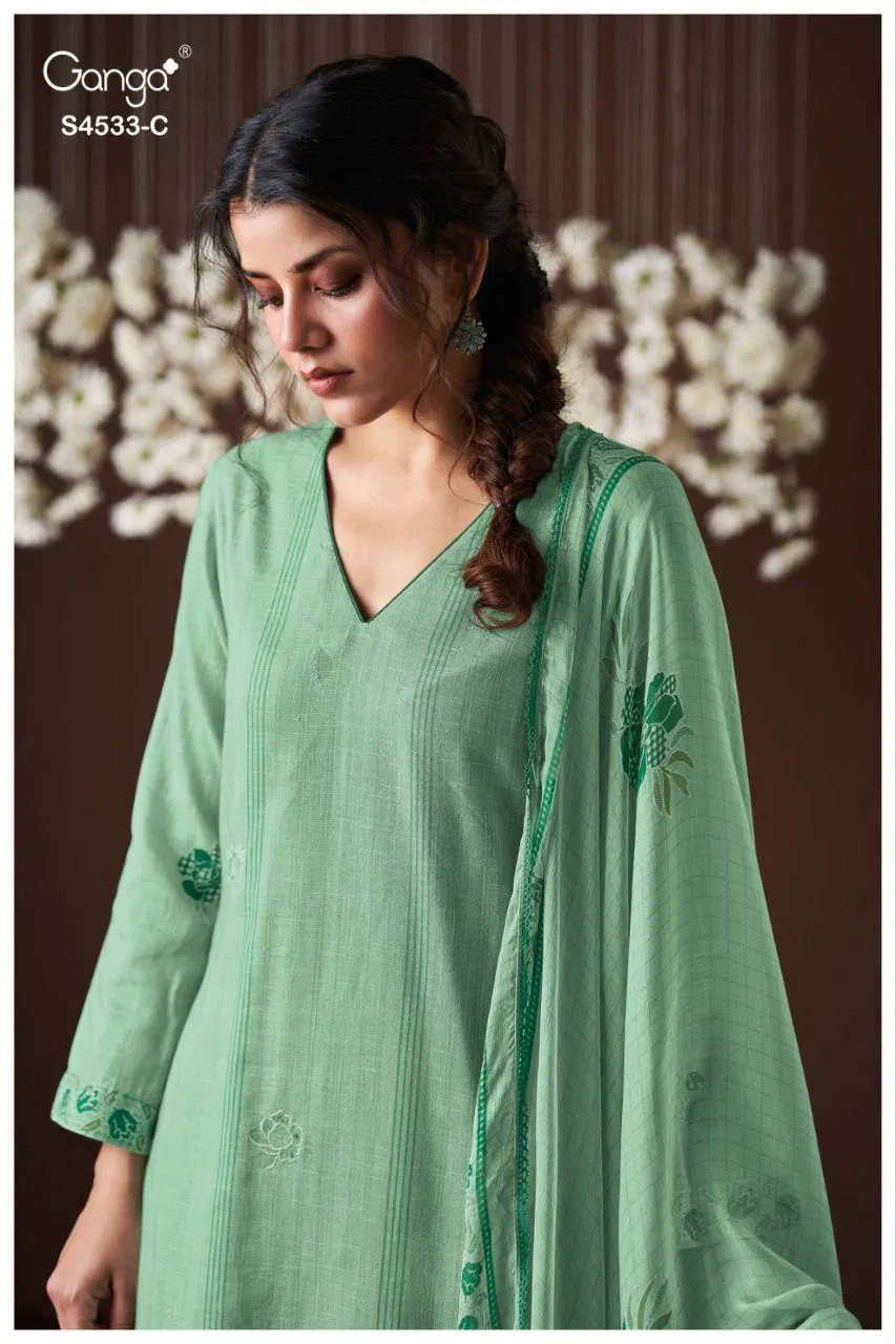 Ganga Hysra S 4533 Cotton Linen With Hand Embroidered Salwar Kameez
