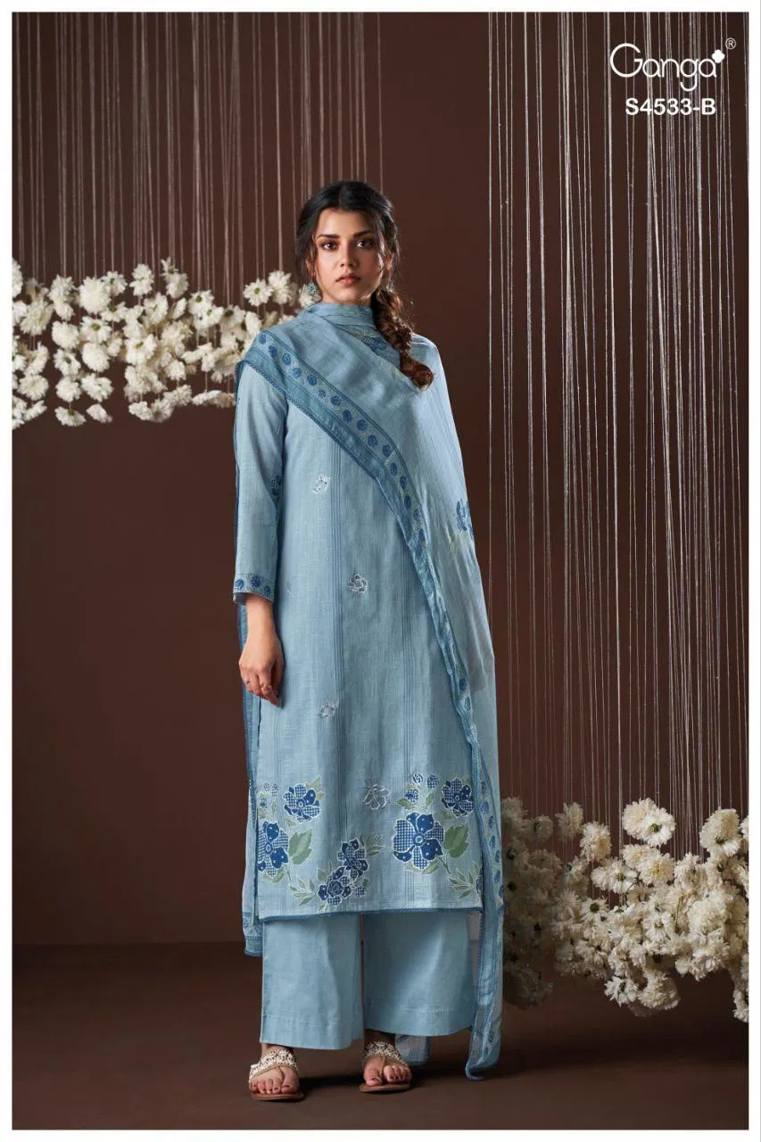 Ganga Hysra S 4533 Cotton Linen With Hand Embroidered Salwar Kameez