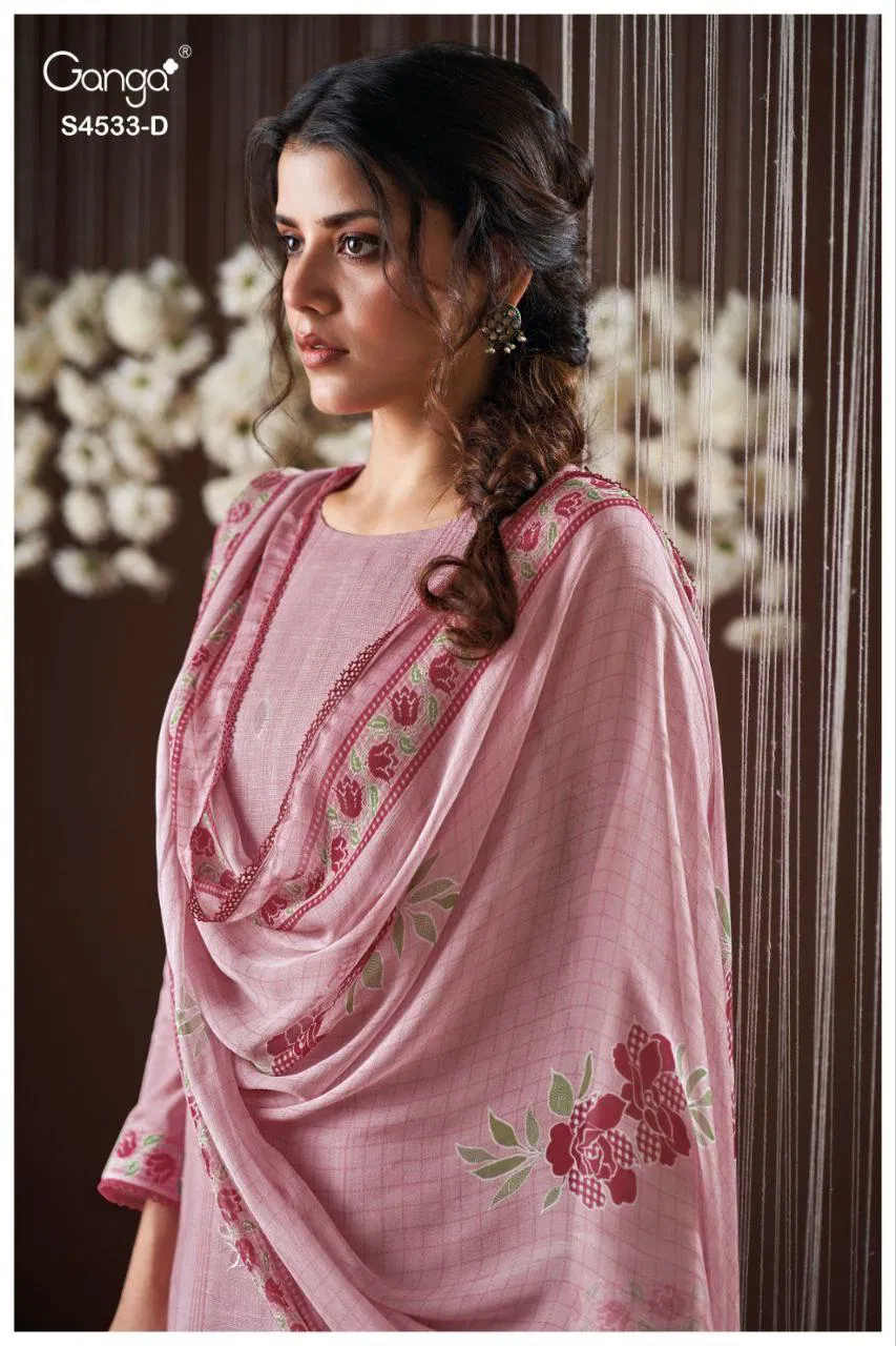 Ganga Hysra S 4533 Cotton Linen With Hand Embroidered Salwar Kameez