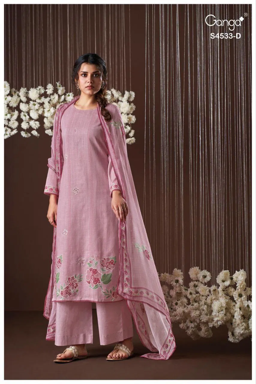 Ganga Hysra S 4533 Cotton Linen With Hand Embroidered Salwar Kameez