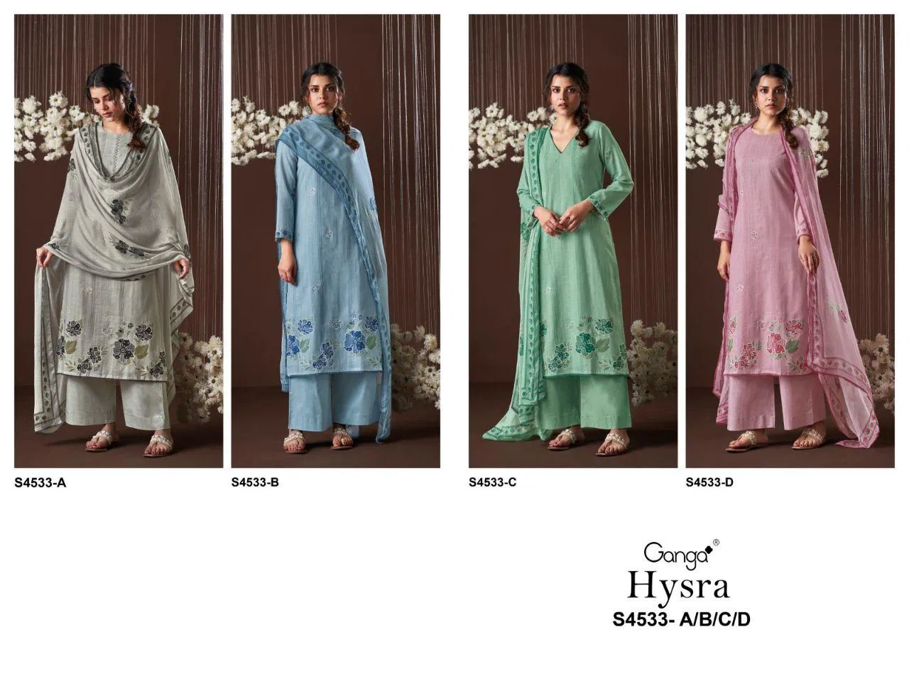 Ganga Hysra S 4533 Cotton Linen With Hand Embroidered Salwar Kameez