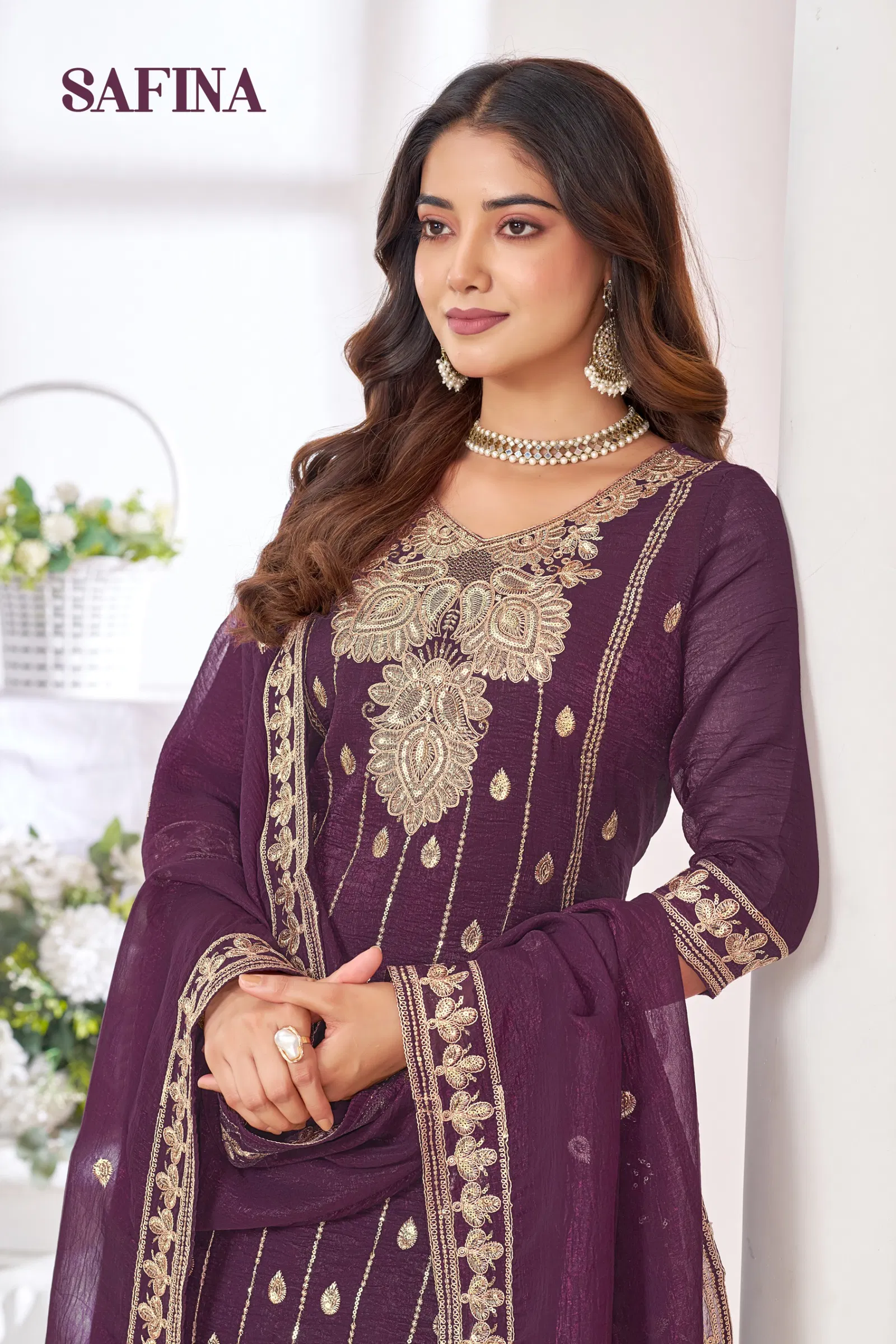 Banwery Safina Chinon With Embroidered Kurti With Bottom Dupatta