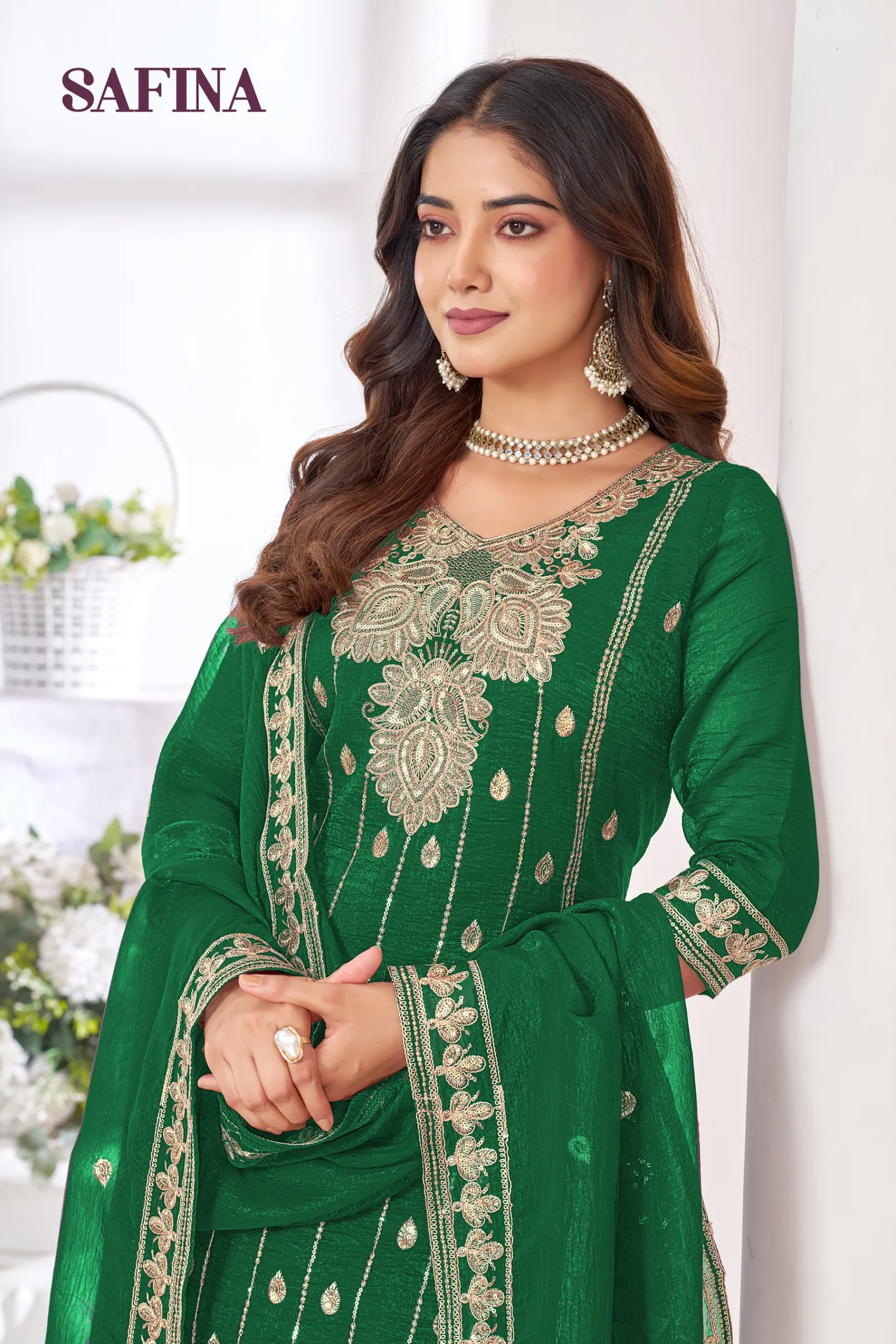 Banwery Safina Chinon With Embroidered Kurti With Bottom Dupatta