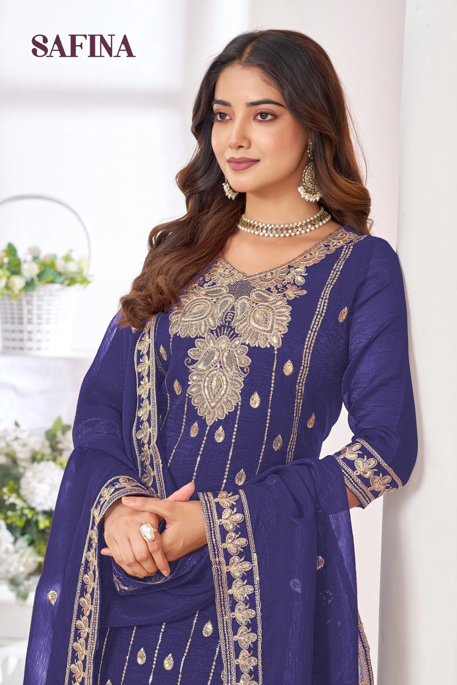 Banwery Safina Chinon With Embroidered Kurti With Bottom Dupatta