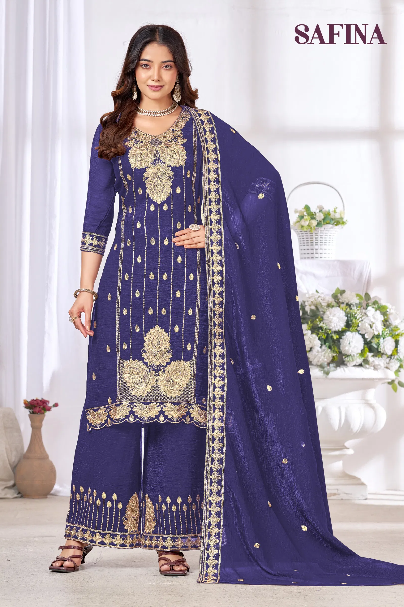 Banwery Safina Chinon With Embroidered Kurti With Bottom Dupatta