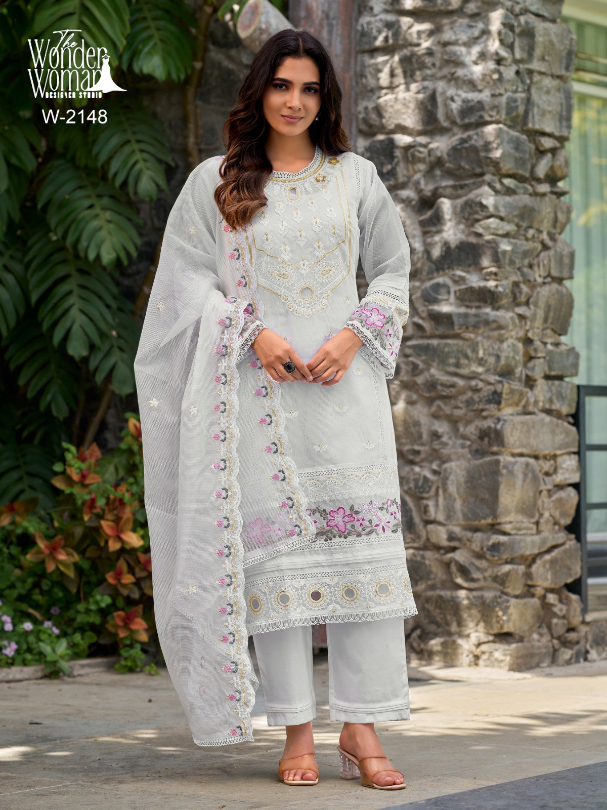 Wonder Women W 2148 Lining Organza Embroidery Kurti Bottom With Dupatta