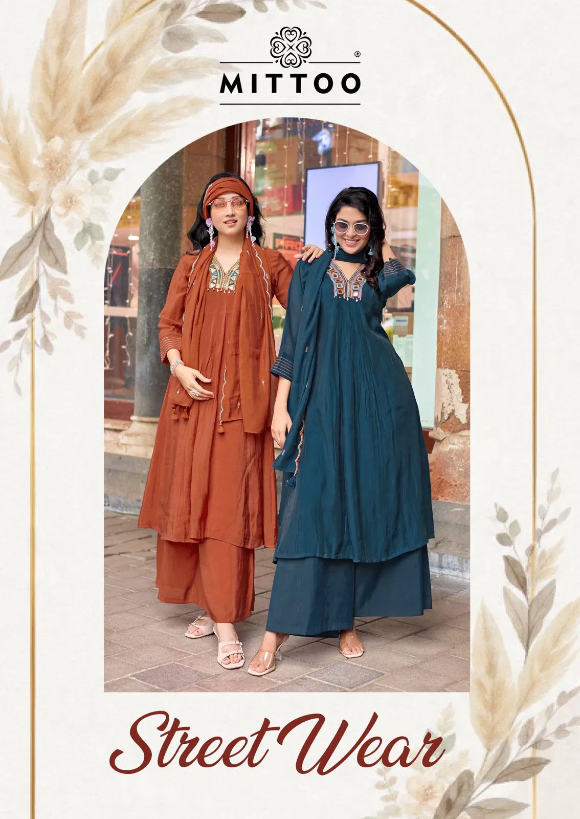 Mittoo Street Wear Mull Chnaderi With Thread Worked Kurti With Bottom Dupatta