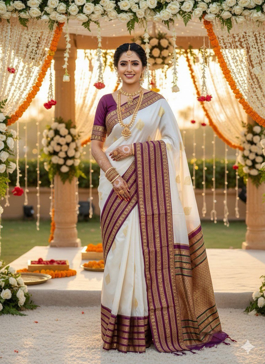 Aab Swet Soft Art Silk Jacquard Border Saree
