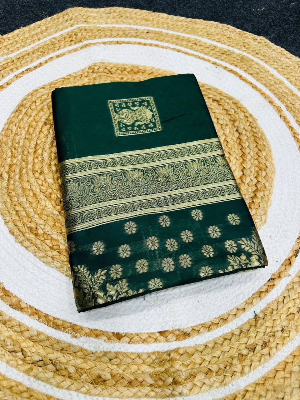 Aab Makhmal Green Soft Silk Jacquard Border Saree