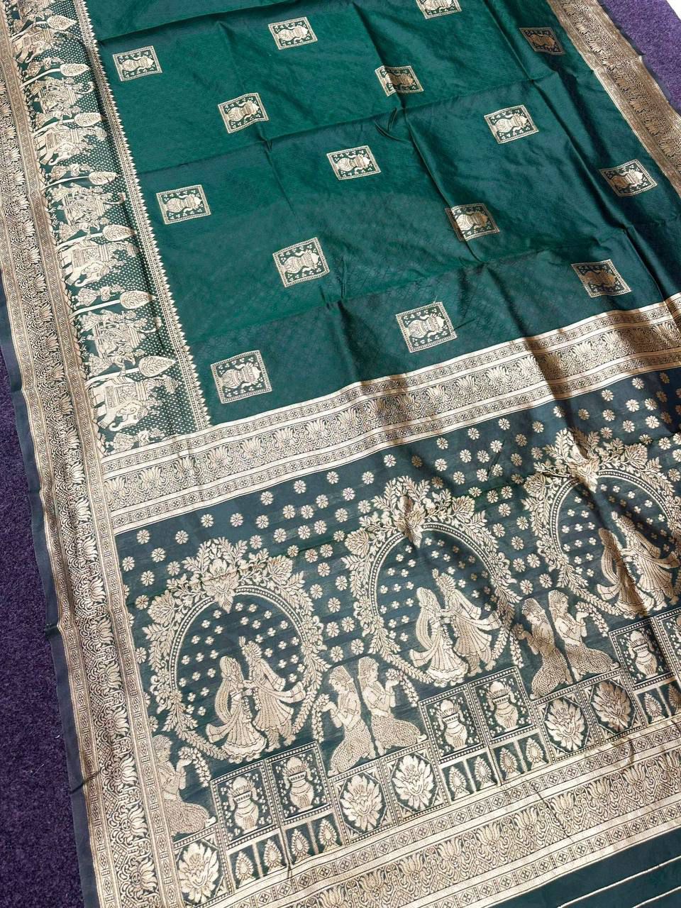Aab Makhmal Green Soft Silk Jacquard Border Saree