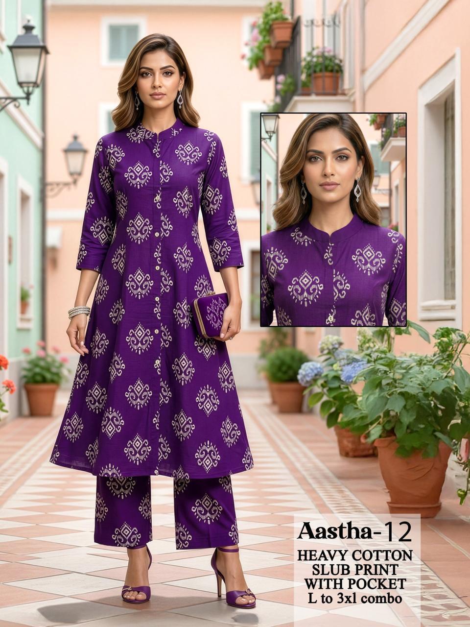 Dnp Aastha 01 And 02 Slub Cotton Kurti With Bottom