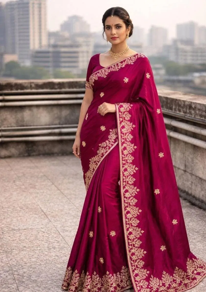 Vt 841 T Fandy Satin With Embroidery Worked Designer Saree Collection