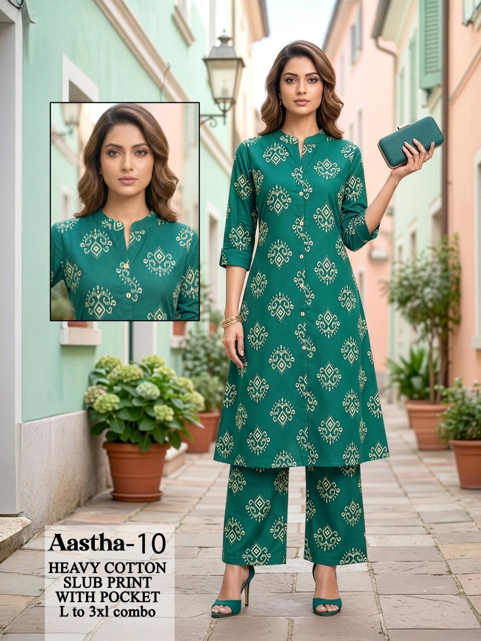 Dnp Aastha 03 And 04 Slub Cotton Kurti With Bottom