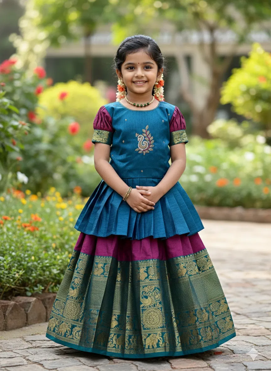 St D No 83 Momo Peacock Design Zari Worked Kids Wear Collection