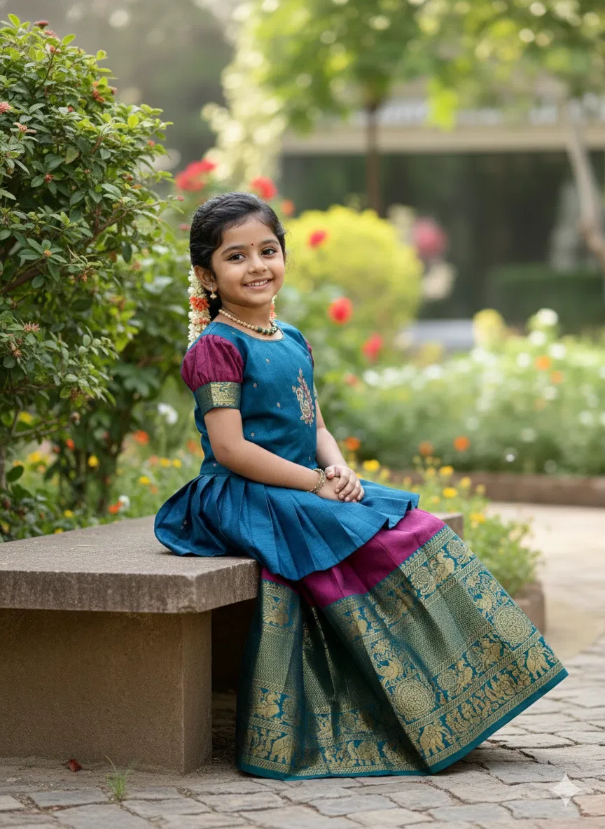 St D No 83 Momo Peacock Design Zari Worked Kids Wear Collection