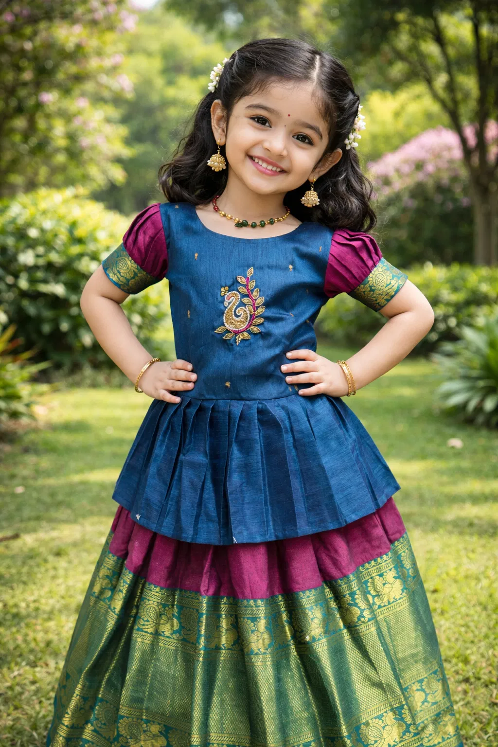 St D No 83 Momo Peacock Design Zari Worked Kids Wear Collection