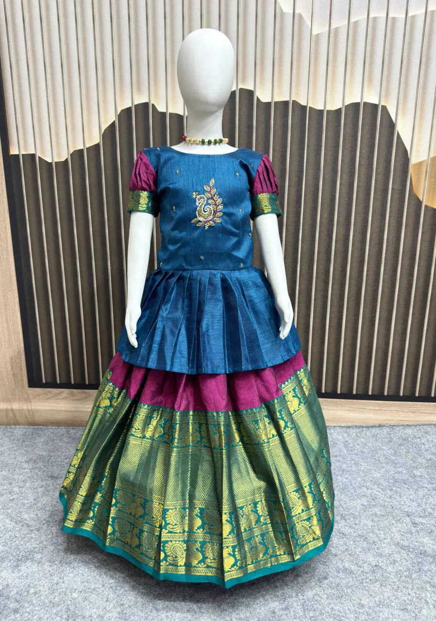 St D No 83 Momo Peacock Design Zari Worked Kids Wear Collection