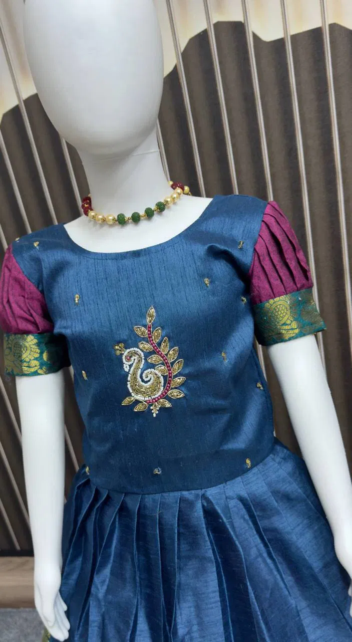 St D No 83 Momo Peacock Design Zari Worked Kids Wear Collection