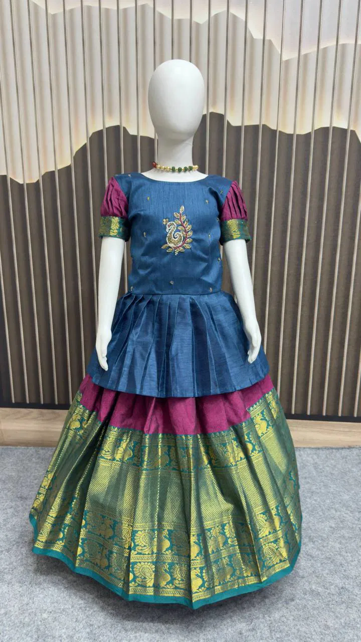St D No 83 Momo Peacock Design Zari Worked Kids Wear Collection