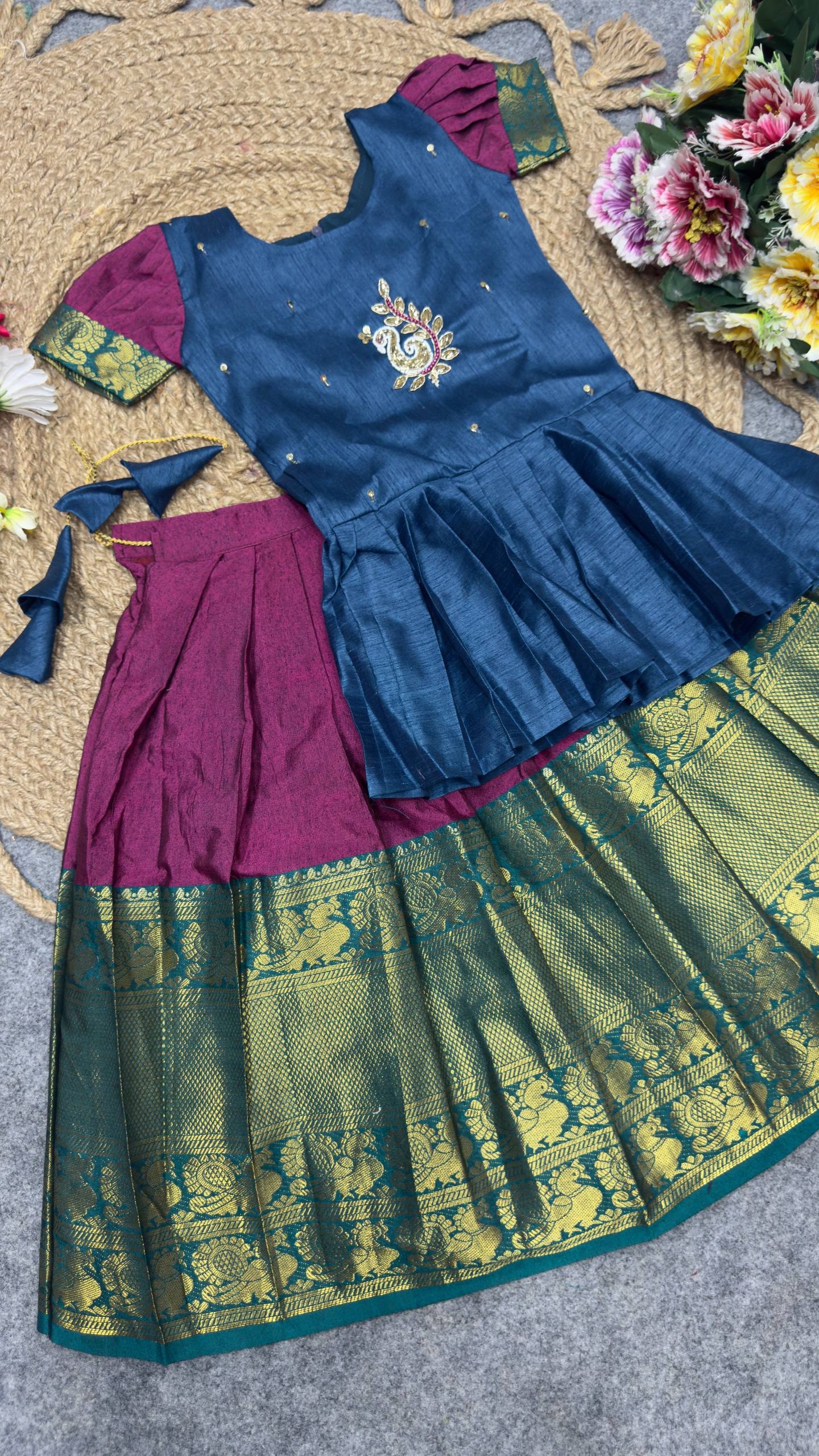 St D No 83 Momo Peacock Design Zari Worked Kids Wear Collection