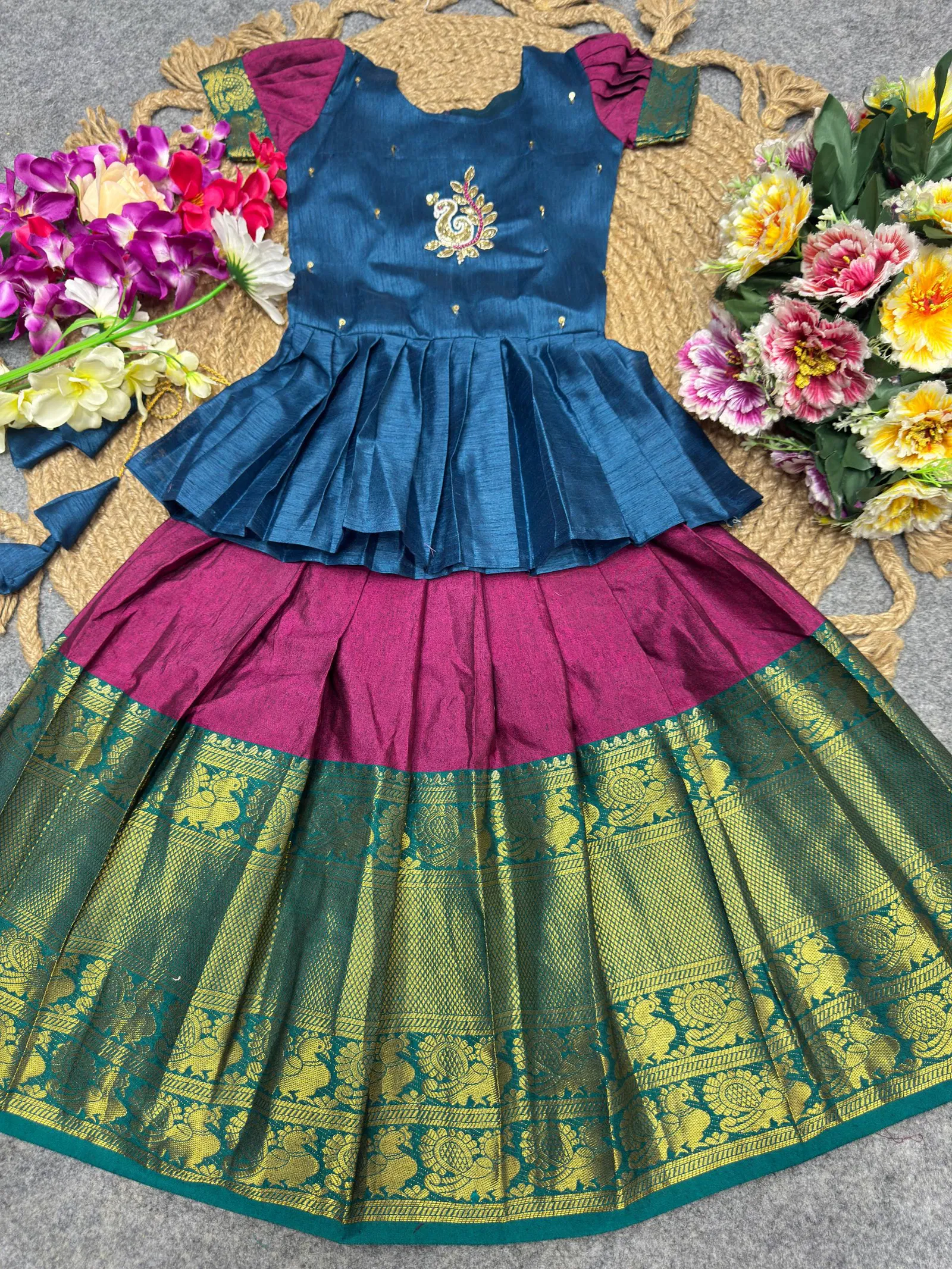 St D No 83 Momo Peacock Design Zari Worked Kids Wear Collection