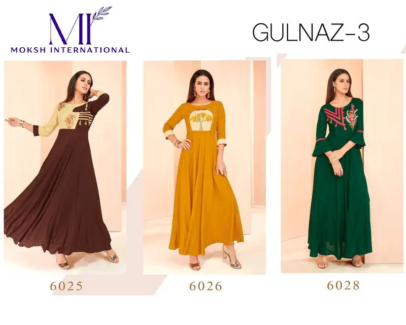 Moksh Guknaz Vol 3 Rayon Embroidered Long Kurti Collection