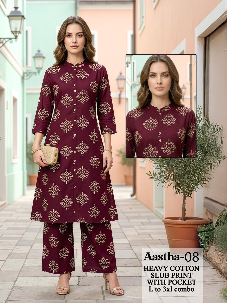 Dnp Aastha 05 And 06 Slub Cotton Kurti With Bottom