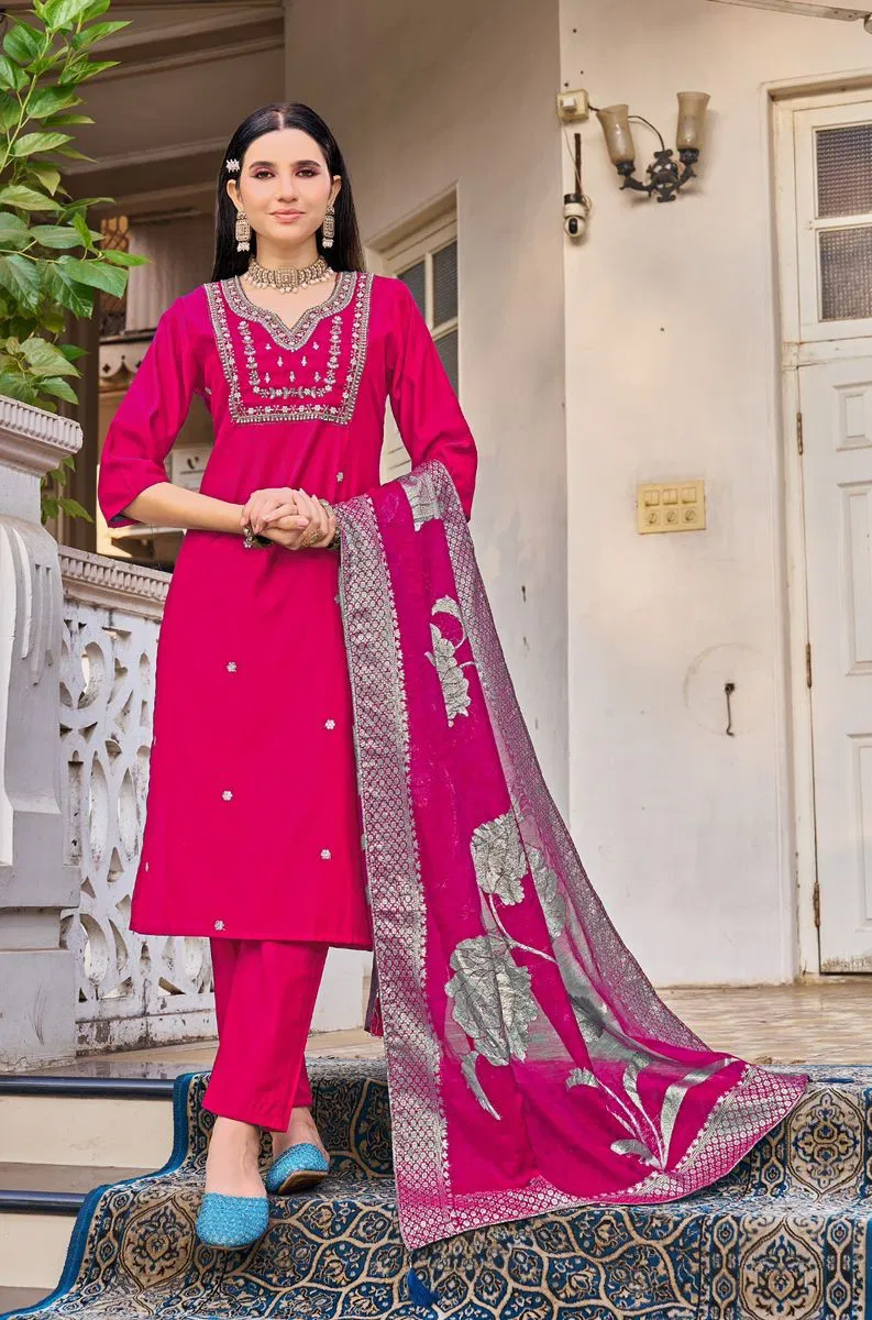 Vamika Riwayat Viscose Vertican With Hand Worked Kurti With Bottom Dupatta Collection