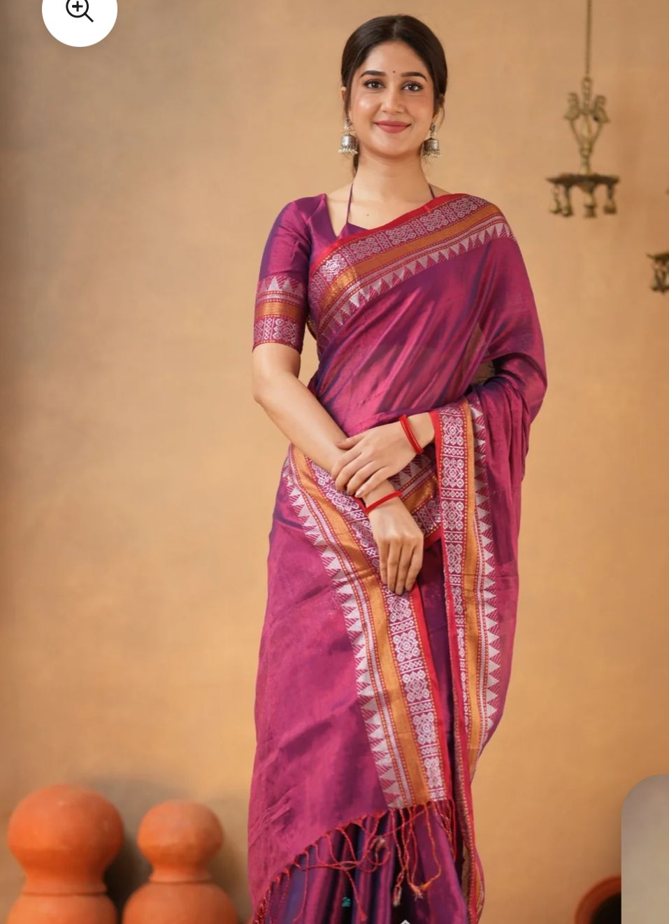 Lekha CF Temple Raga Tissue Plain Gala Border Saree