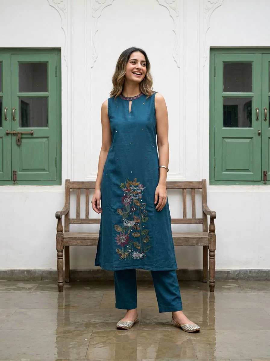 Naisha K 760 Cotton Flex Sleeveless With Worked Kurti With Bottom Collection
