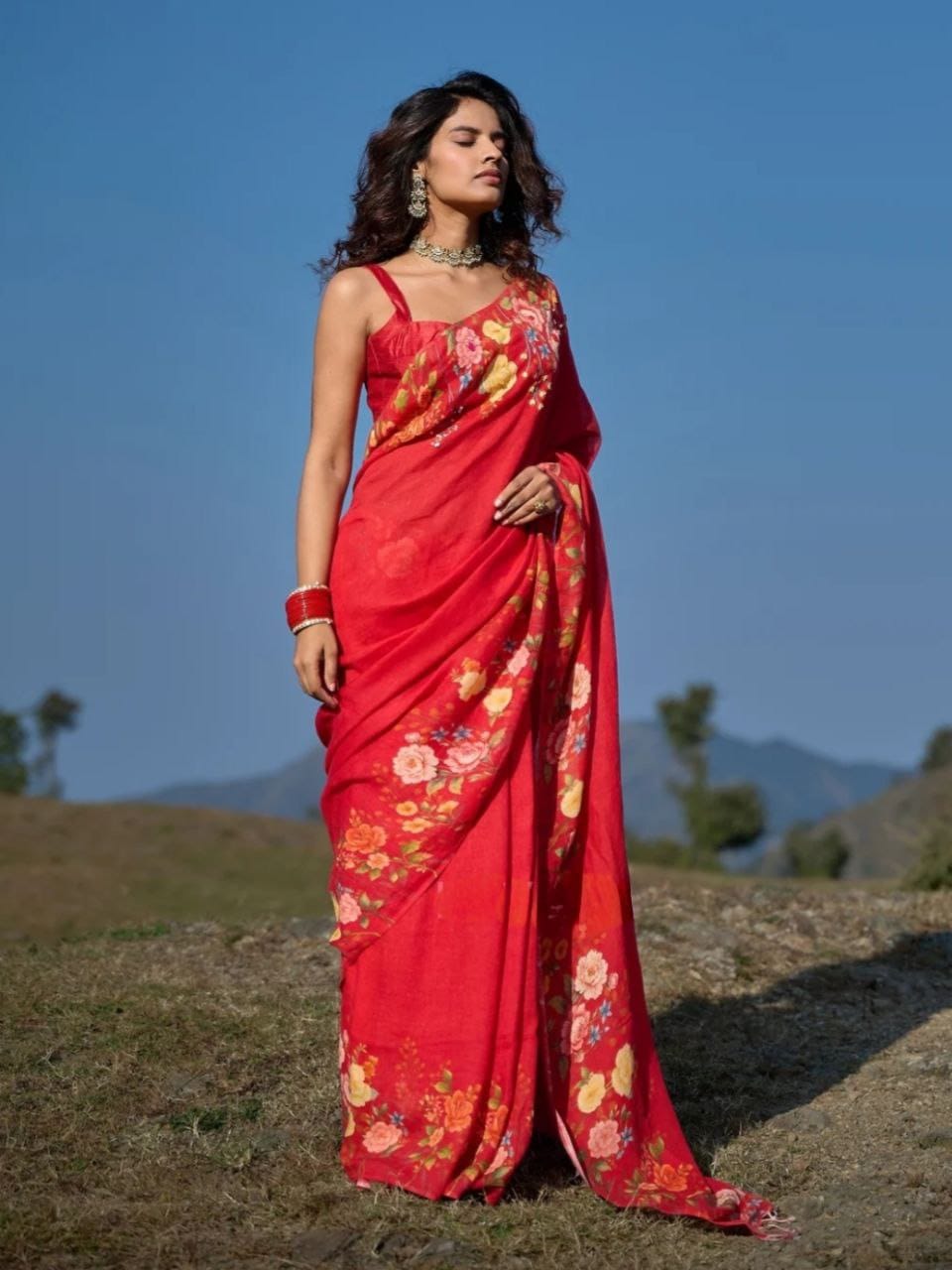 SF MG635 Soft Linen With Digital Print Saree