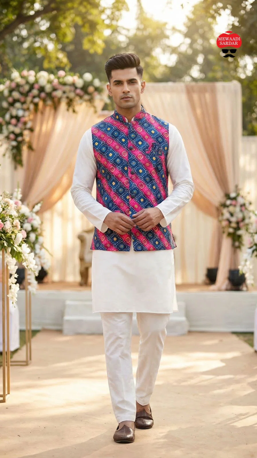 Lekha LI Raj Tilak Malai Satin Mens Kurta Pajama With Koti
