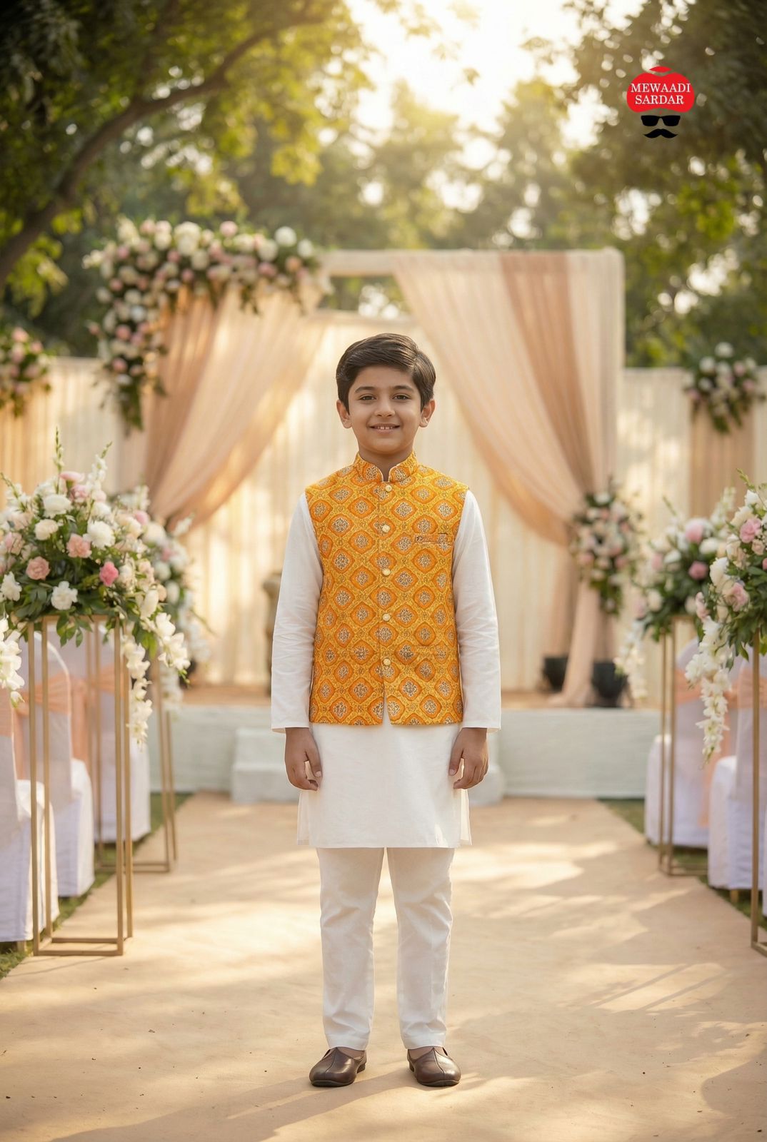 Lekha LI Raj Tilak Kids Malai Satin Mens Kurta Pajama With Koti